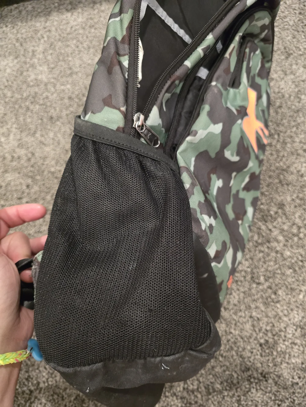 Under Armour Green Camo Backpack with Orange Logo